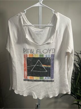 N245. Knit Riot Pink Floyd White Long Sleeve Prism Graphic Thermal Top